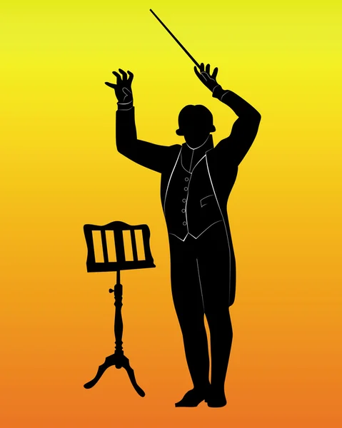 Silhouette eines Dirigenten mit Notenpult — Stockvektor