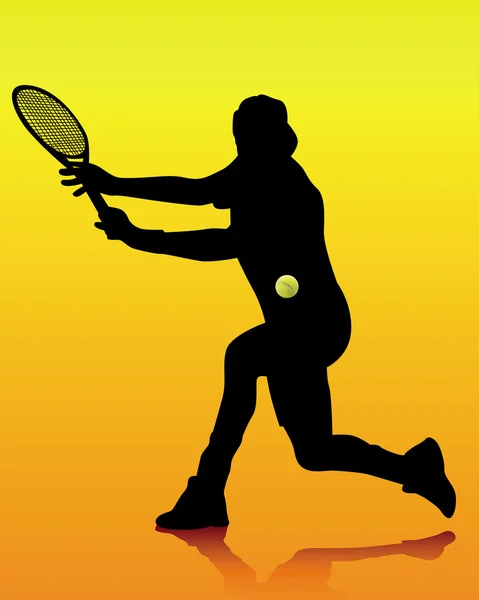 Schwarze Silhouette eines Tennisspielers — Stockvektor