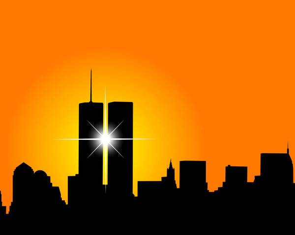 Silhouette of skyscrapers twins