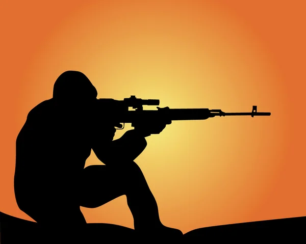 Silhouette of a sniper — Stock Vector