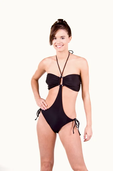 Morena chica de bikini en blanco — Foto de Stock