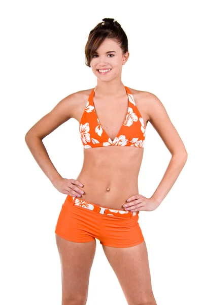 Morena chica de bikini en blanco — Foto de Stock