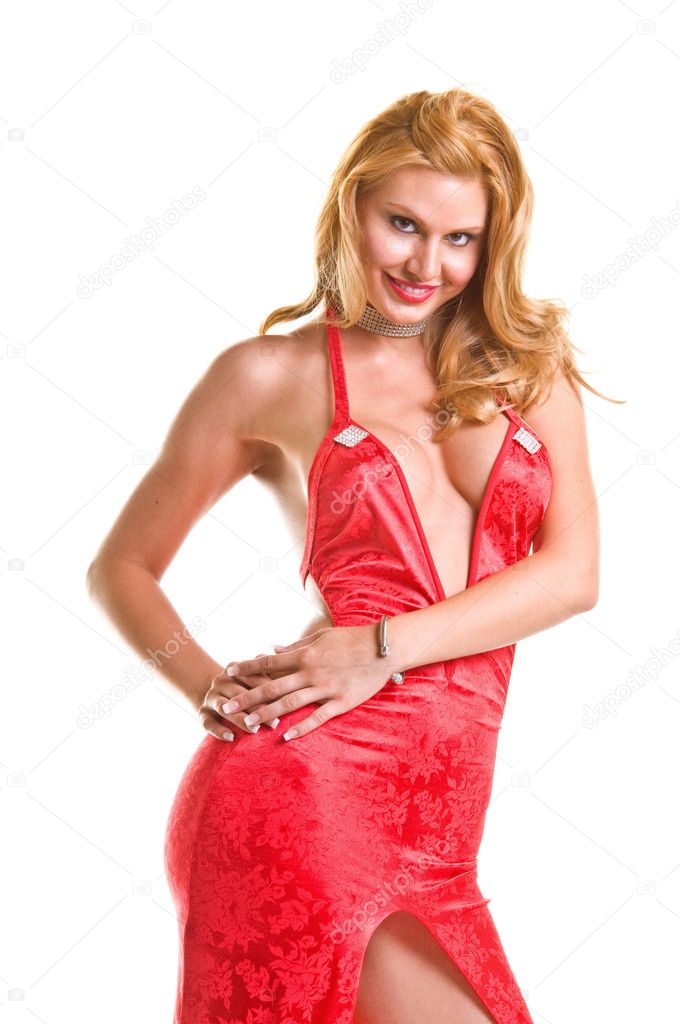Blond In Red Dress