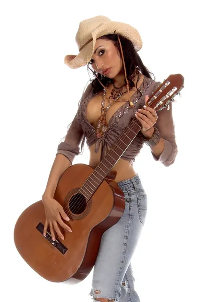 カウガール ギター — ストック写真
