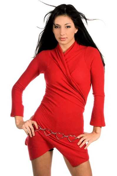 Vörös ruhás hölgy. — Stock Fotó
