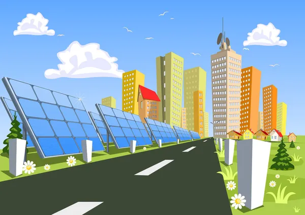 Solar Vector City für Sonnenkollektoren — Stockvektor