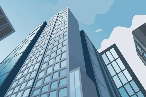 Magas felhőkarcolók a kék ég hátterében — Stock Vector
