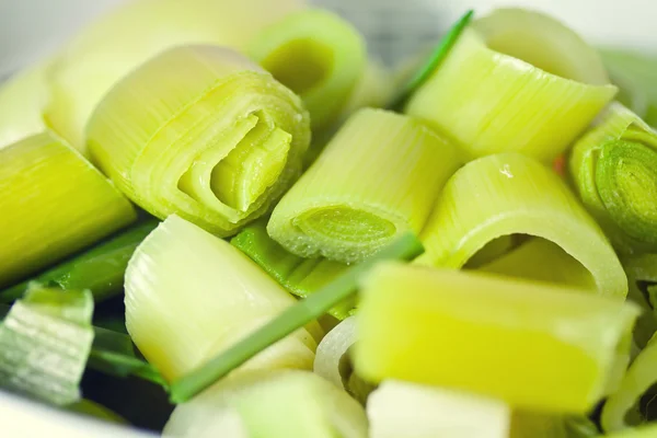 Leek organic vegetable food sliced and uncooked Royalty Free Stock Photos