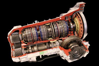 Gearbox cross section isolated on black clipart