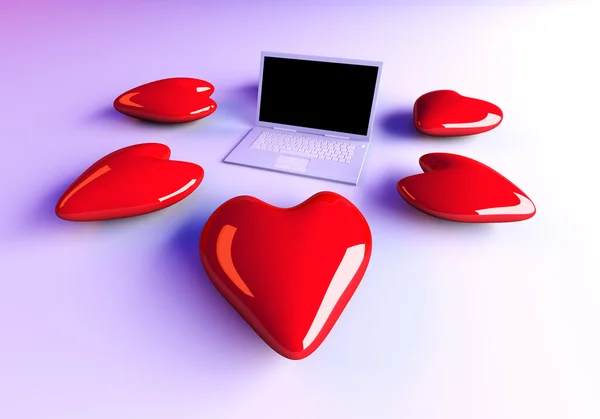 Laptop i kärlek — Stockfoto