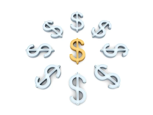 Golden Dollar in the middle — Stock Photo, Image