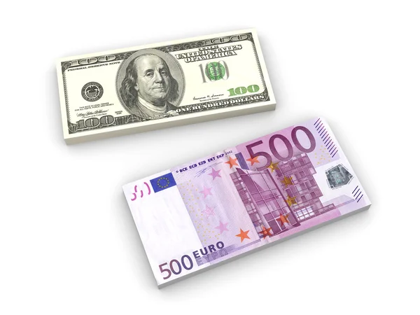 Dollarn och euron anteckningar — Stockfoto