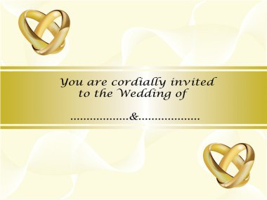 A wedding invitation card with gold rings clipart