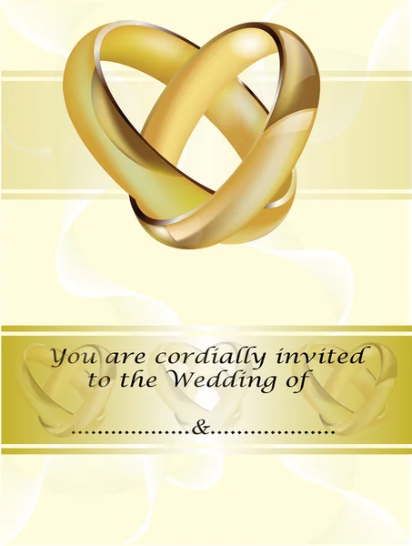 Una tarjeta de invitación de boda con anillos de oro — Vector de stock