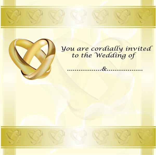 Une carte d'invitation de mariage avec des anneaux d'or — Image vectorielle