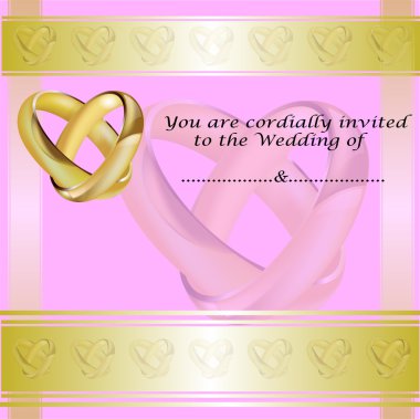 A wedding invitation card with gold rings clipart