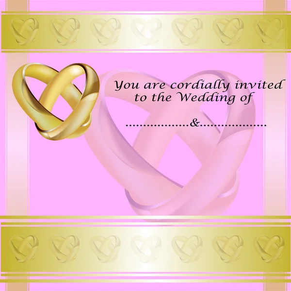 Ett bröllop inbjudningskort med guldringar — Stock vektor