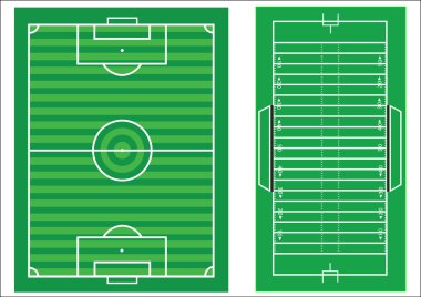 Scale vector diagrams of a soccer pitch and an american football clipart