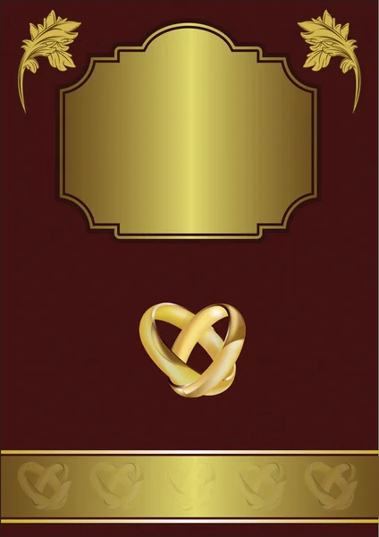 Весільна листівка з переплетеними золотими кільцями — стоковий вектор