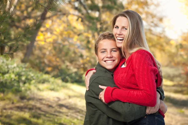 Playful Mother and Son Pose for a Portrait Outdoors — Stock Photo, Image