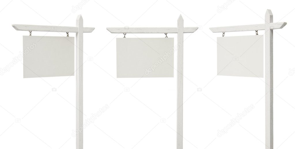 Set of 3 Different Angled Blank Real Estate Signs on White
