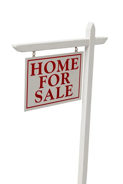 Domů na prodej nemovitostí podepsat na bílém s oříznutí — Stock fotografie