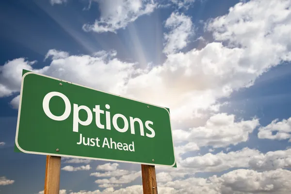 Options Green Road Sign Against Clouds — Stock Photo, Image
