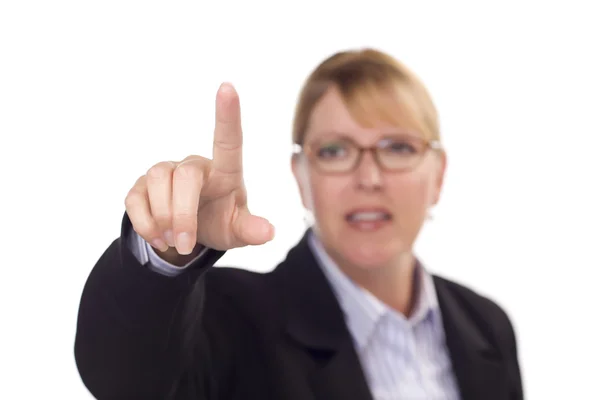 Mujer de negocios alcanzando a cabo con dedo — Foto de Stock
