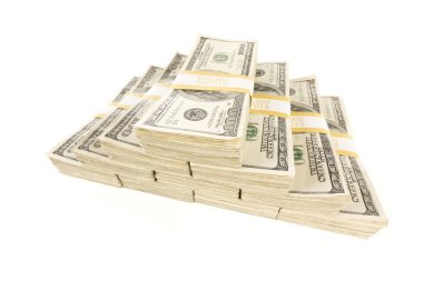 Stacks of One Hundred Dollar Bills on White clipart