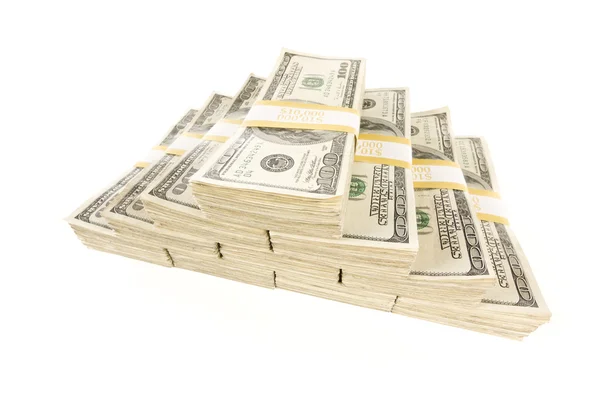 Stacks of One Hundred Dollar Bills on White — Stock Photo, Image