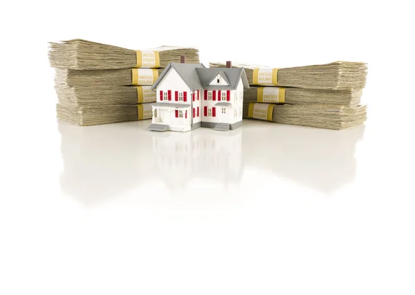Stacks of Hundreds with Small House — Stock Photo, Image