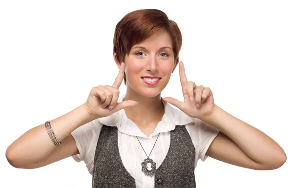 Pretty Young Adult Female Framing Face with Fingers — Stock Photo, Image