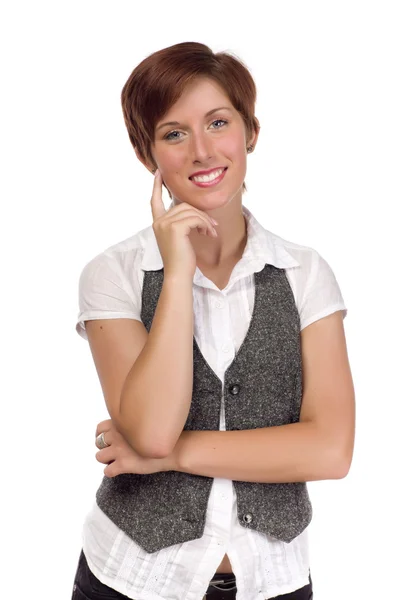 Hübsch lächelnd junge erwachsene weibliche Porträt isoliert — Stockfoto
