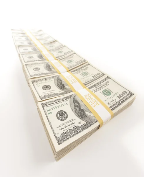 Fading Row of Hundred Dollar Bills Stacks — Stock Photo, Image