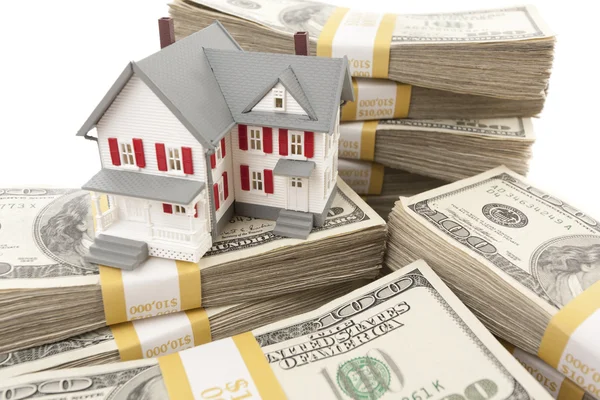Small House with Stacks of Hundred Dollar Bills — Stock Photo, Image
