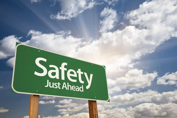 Safety, Just Ahead Green Road Sign — Stock Photo, Image