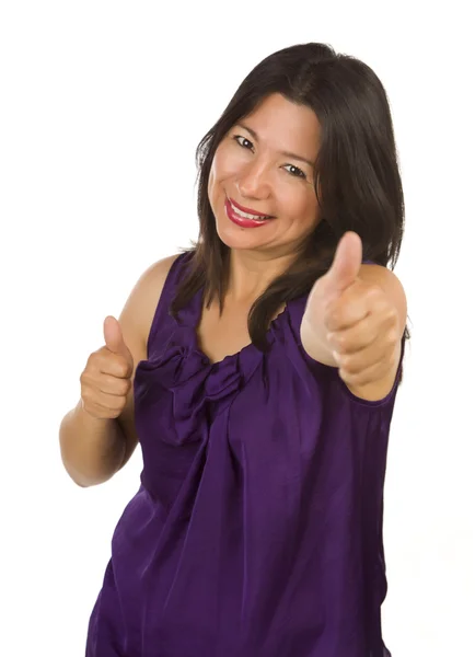 Іспанська жінка з великими пальцями вгору на білому — стокове фото