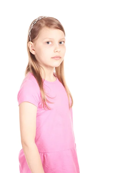 Portret van een klein meisje met op wit — Stockfoto