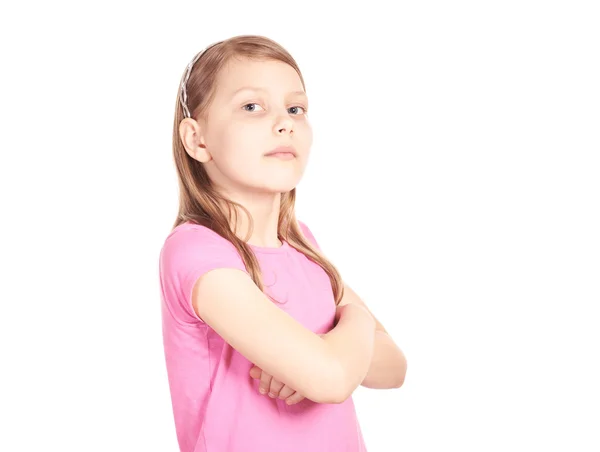 Porträt eines kleinen Mädchens mit auf weiß — Stockfoto