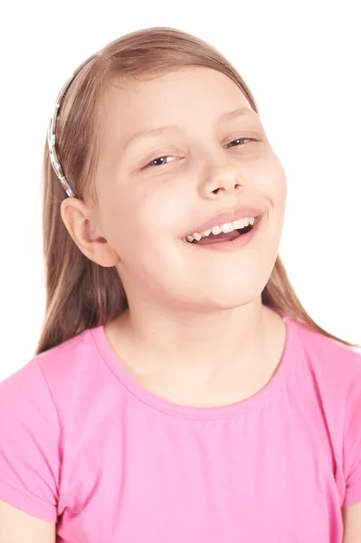 Porträtt av en liten flicka med på vitt — Stockfoto
