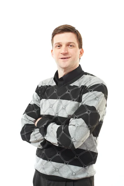 Attraktiver junger Mann im weißen Pullover — Stockfoto