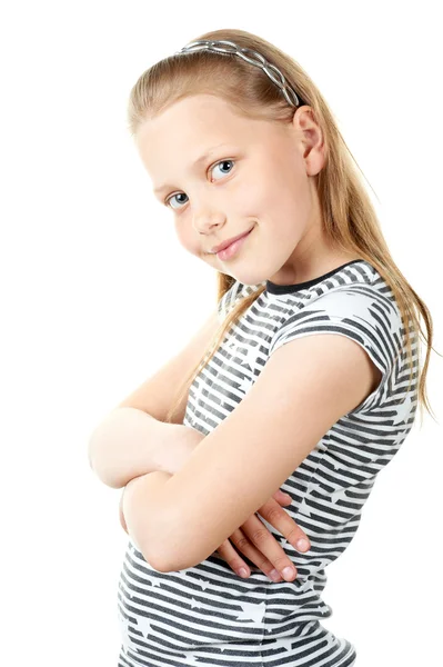 Porträt eines süßen kleinen Mädchens auf Weiß — Stockfoto