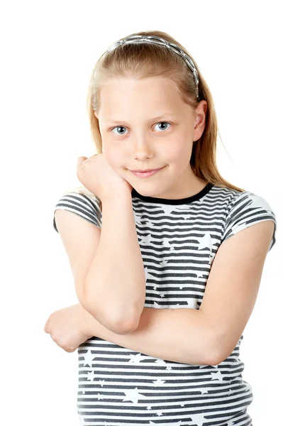 Portrait of a cute little girl on white — Stock Photo, Image