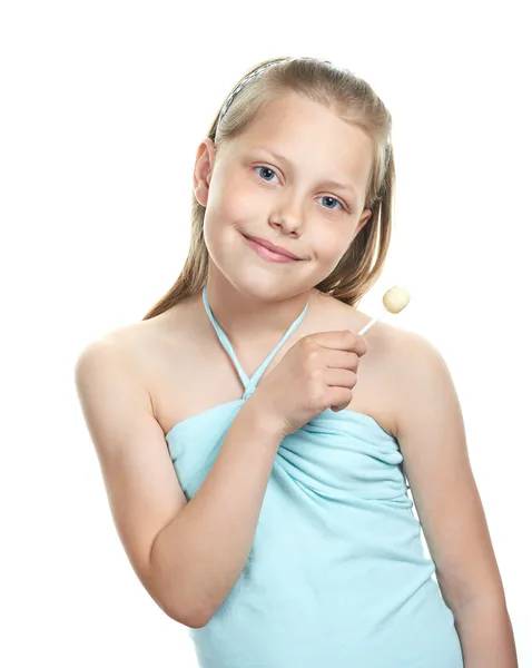 Весела маленька дівчинка з льодяником — стокове фото