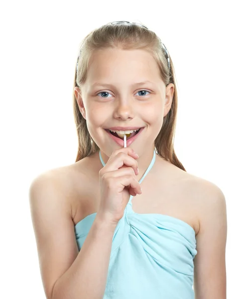 Glad liten flicka med lollipop — Stockfoto