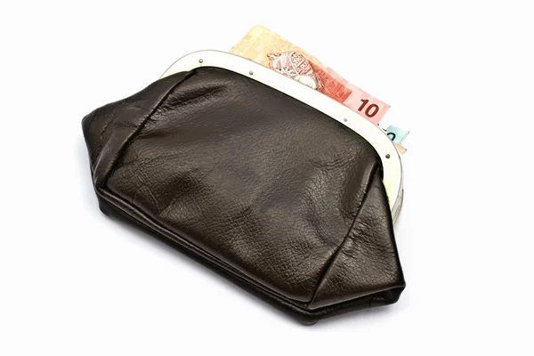 Старый кошелек и деньги — стоковое фото