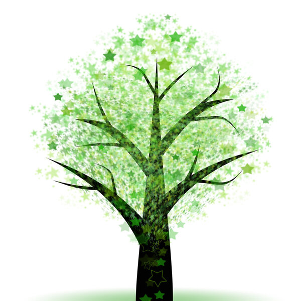 Beautiful abstract tree of spring green and stars