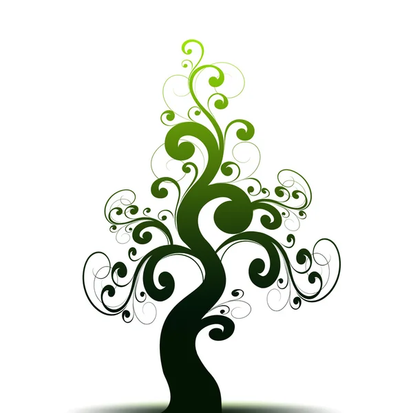 Schöner Kunstbaum und grüne Silhouette — Stockvektor