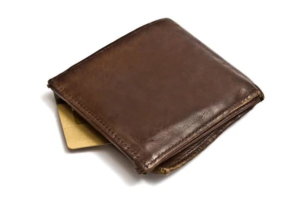 Carteira marrom com cartão de crédito — Fotografia de Stock