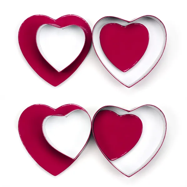 Čtyři valentine srdce dárkové boxy — Stock fotografie
